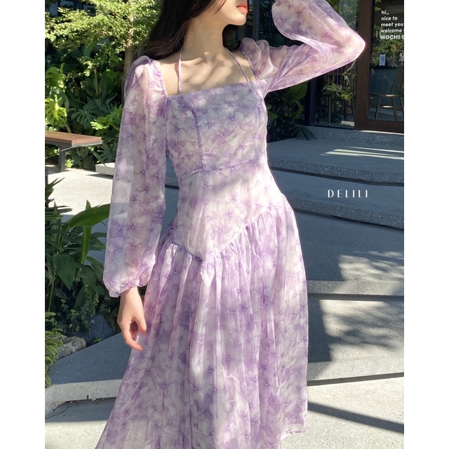 Váy voan hoa dài thướt tha Delili