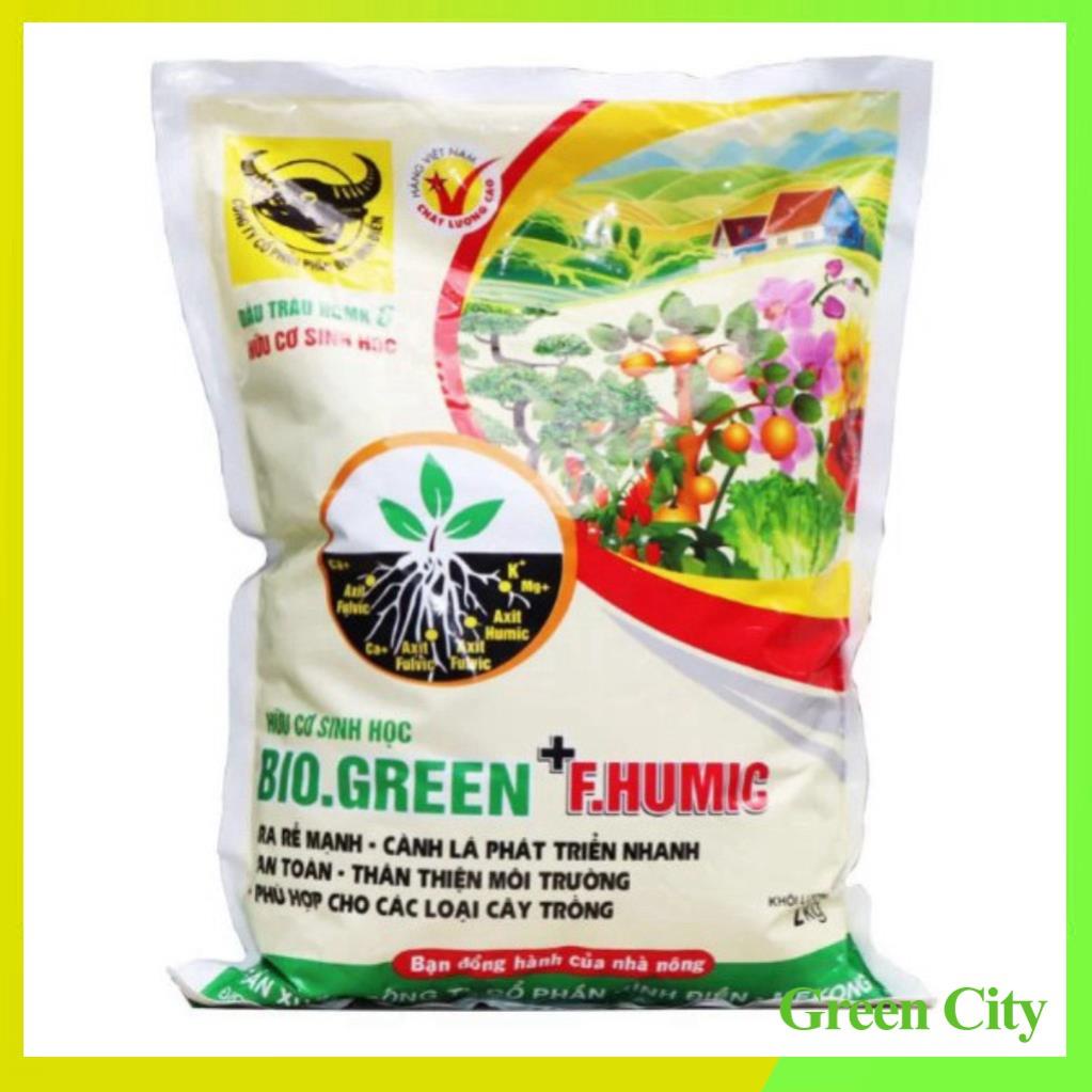 Phân hữu cơ sinh học đầu trâu BioGreen + F.Humic gói 2kg (HCMK6) dùng cho rau củ quả hoa