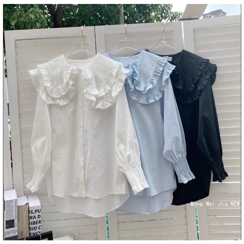 Áo Sơmi Cổ Bèo Tay Phồng Tiểu Thư Tay Bo Chun  The Four Store