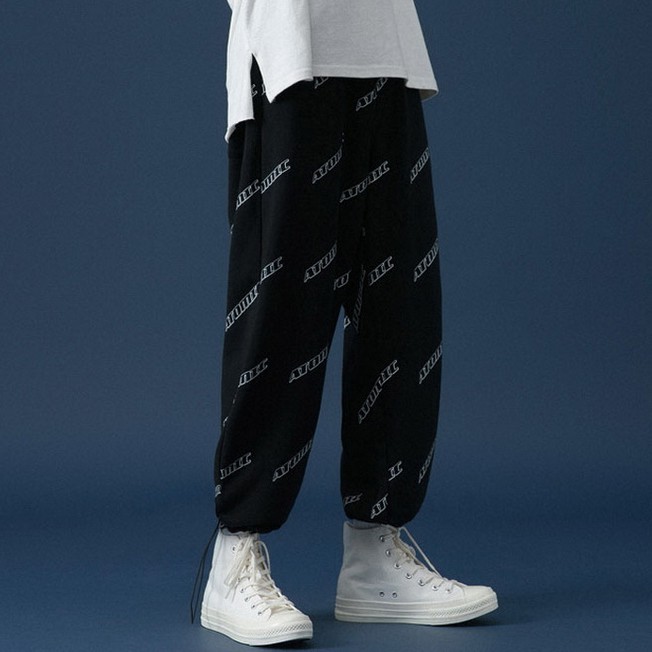 Quần ống rộng in họa tiết chữ phong cách hiphop Hàn Quốc cá tính cho nam nữ