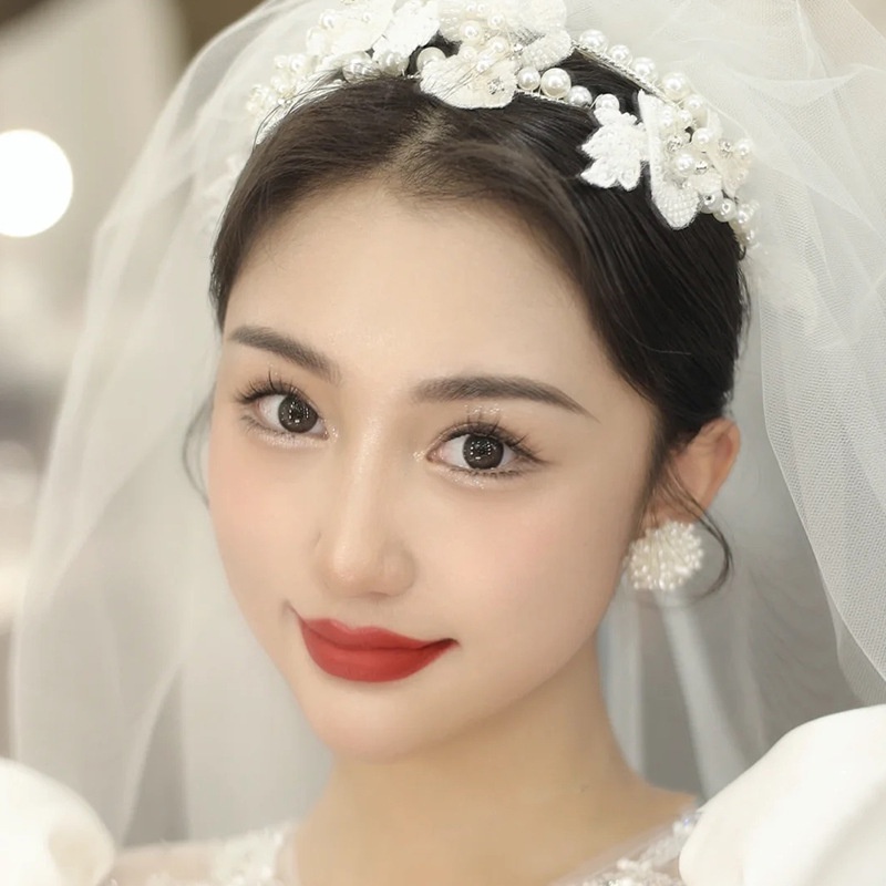 Băng Đô Cài Tóc Hình Vương Miện Công Chúa Đính Hạt Phối Ren Kiểu Hàn Quốc Cho Cô Dâu