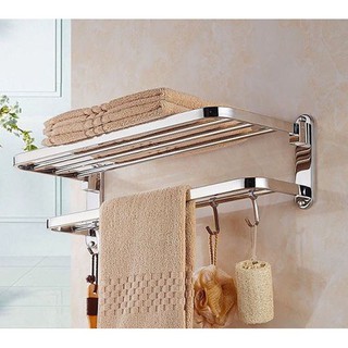 Giá treo đồ nhà tắm 2 tầng inox | Móc treo khăn và đồ nhà tắm