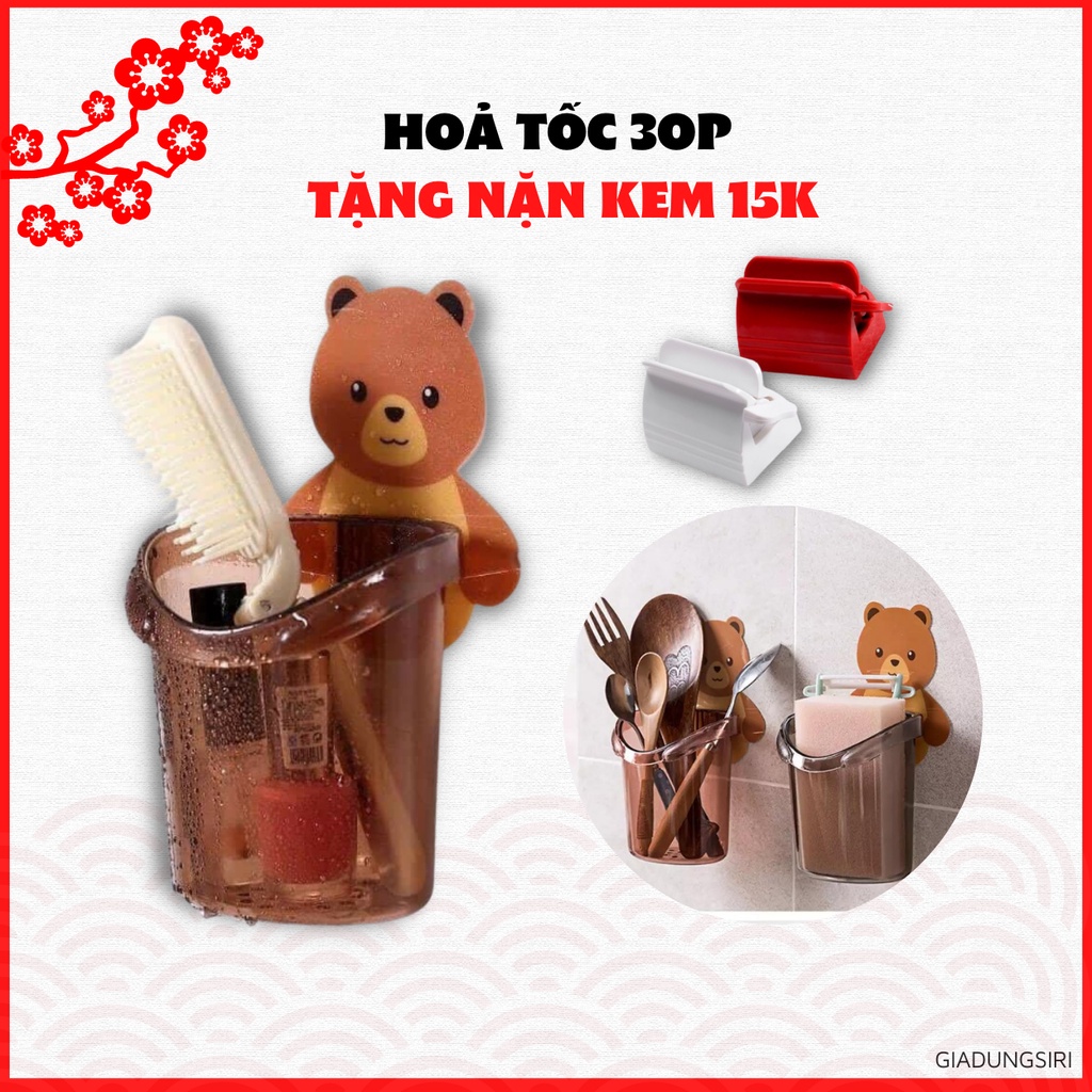 DEAL SỐC Cốc đựng dán tường hình Gấu chịu lực cực tốt - trang trí phòng cực đẹp , tiện lợi , siêu bền , siêu dính