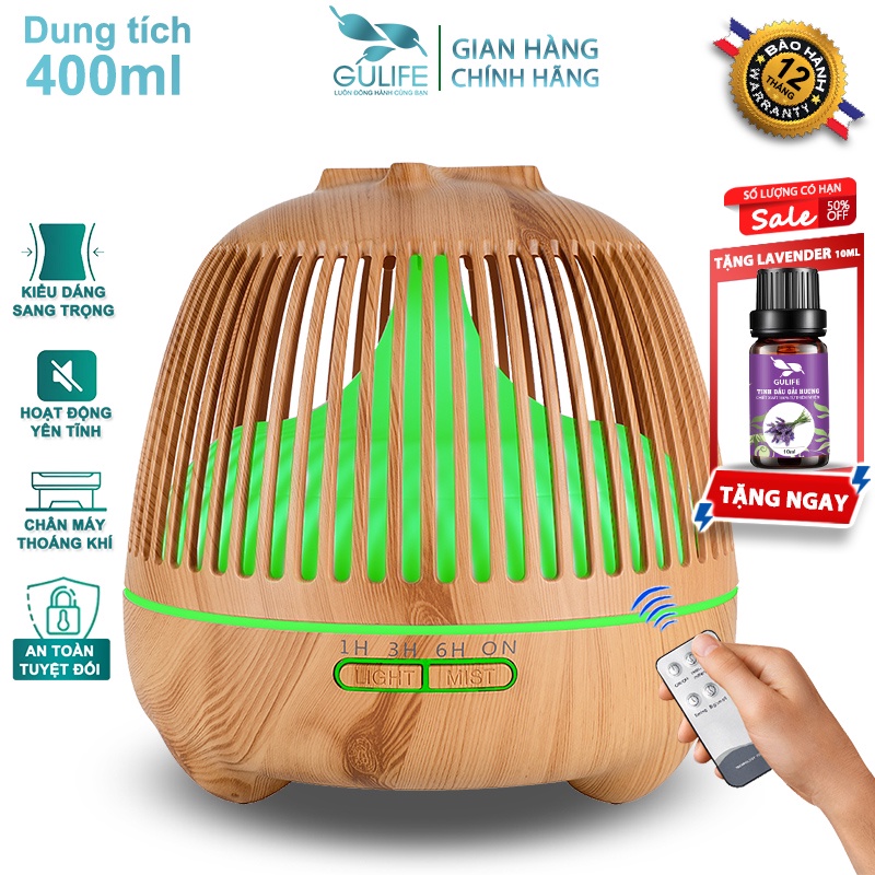 Máy Xông Tinh Dầu Lồng Chim 500ml GULIFE - MKTA66, Kèm Quà Tặng + Remote, Cân Bằng Độ Ẩm &amp; Làm Thơm Phòng – BH 12 Tháng