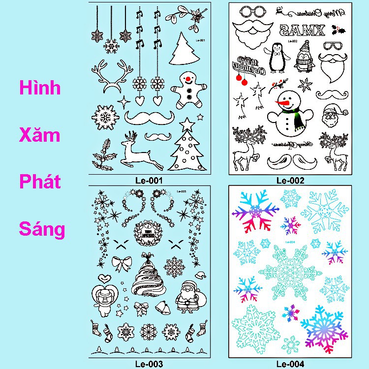 (Hàng Mới Về) HÌNH XĂM TATOO PHÁT SÁNG-Hình Xăm Dán Tạm Thời Phát Sáng 21x15cm Phong Cách Giáng Sinh Noel