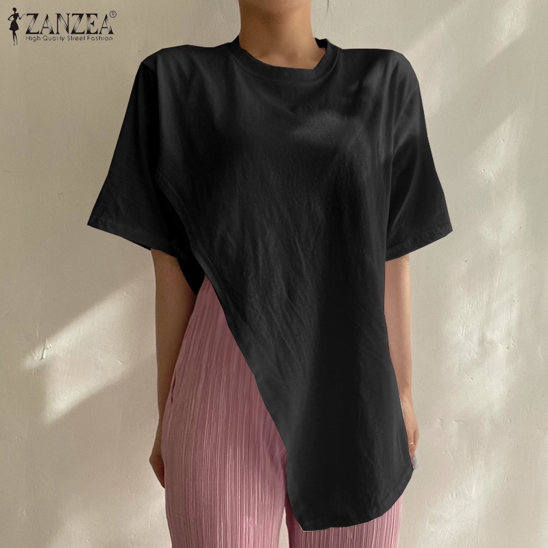 Áo thun ZANZEA tay ngắn xẻ tà thời trang dành cho nữ