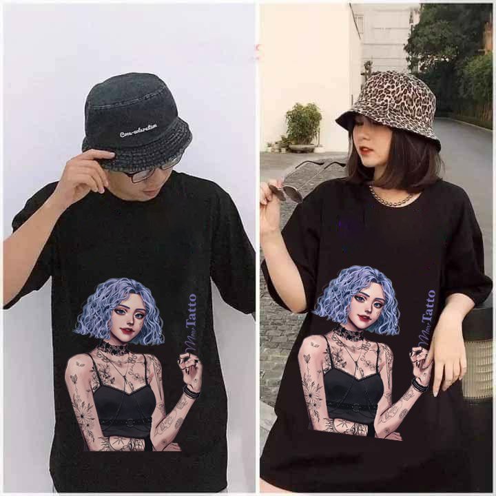 Áo thun tay lỡ Cô bé Tatto tóc xanh, form rộng phông nam nữ unisex, phong cách trẻ Hàn quốc hot trend