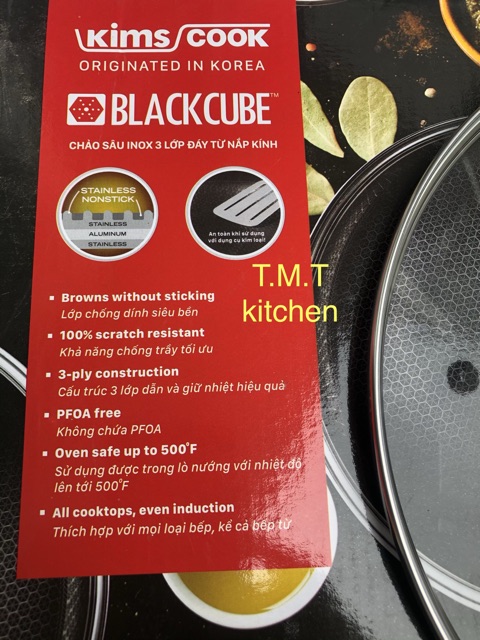 Chảo inox 304 sâu chống dính Kims Cook Blackcube cao cấp