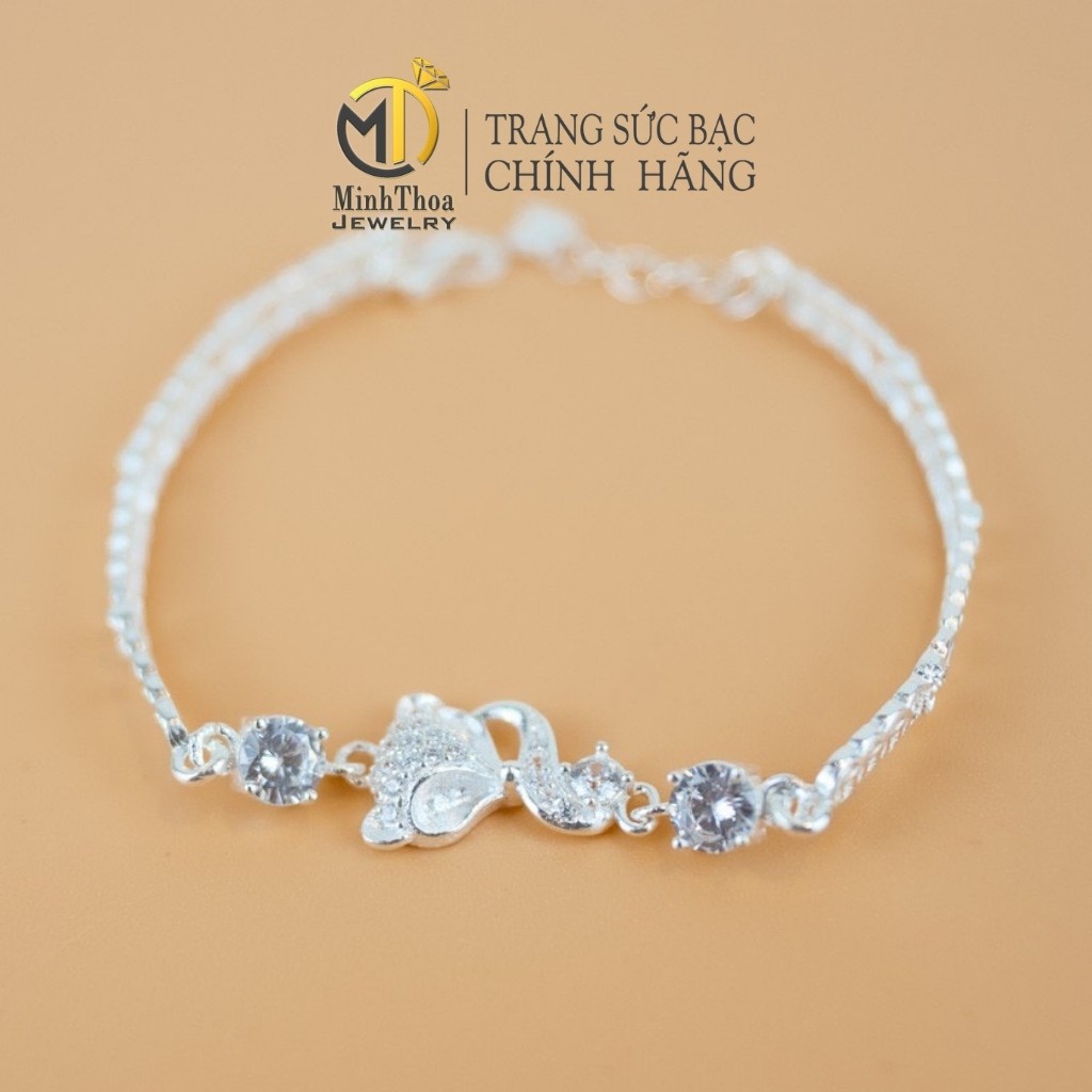 Lắc tay nữ bạc đẹp, vòng tay hồ ly đính đá trang sức bạc ta-Minh Thoa Jewelry