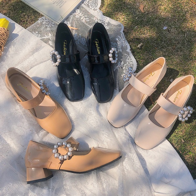 [ video ảnh thật] Giày búp bê quai ngang hoa đá tiểu thư G012