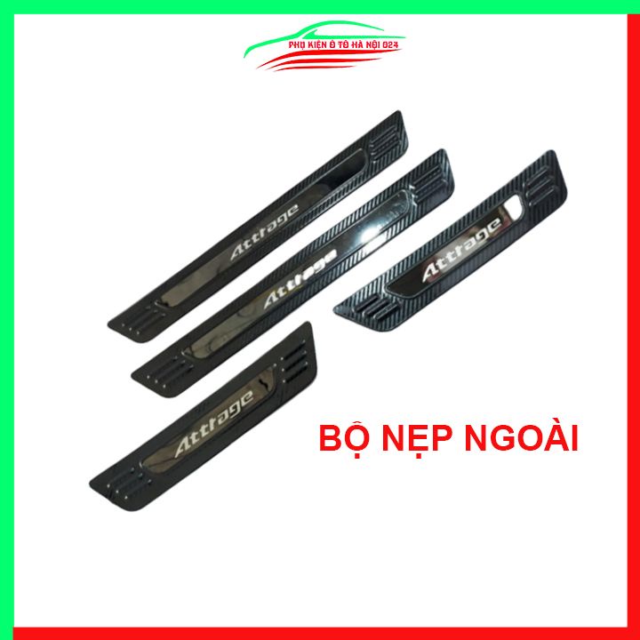 Ốp bậc cửa, nẹp bước chân Attrage 2016-2021 vân cacbon chống trầy bảo vệ trang trí xe