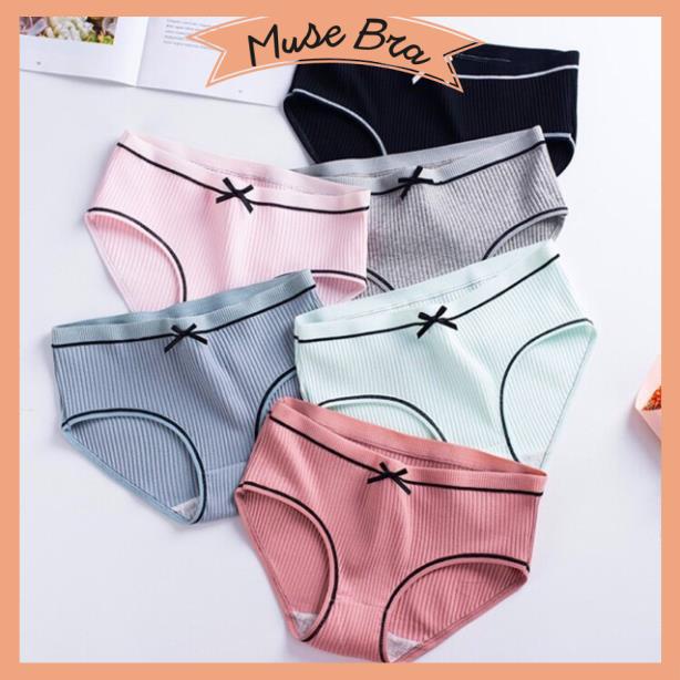 [Giá sỉ] Quần Lót Cotton Gân Tăm Viền Kẻ Phối Nơ