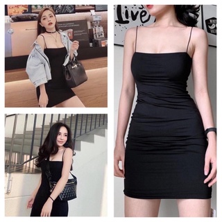 Váy 2 Dây Mảnh Đen Trơn Nữ [FREESHIP] 🌸 Đầm 2s dáng ngắn sexy năng động, thun cá tính Ulzzang HOT 🌸