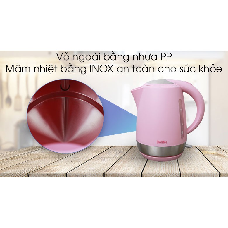Bình siêu tốc Delites 1.7 lít ST17P03 hồng