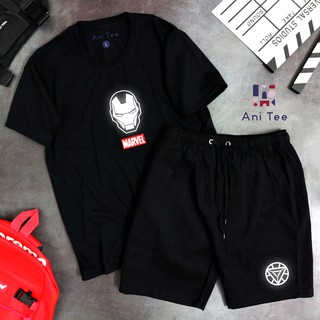 Combo áo thun cotton +short kaki hoạt họa iron man phản quang