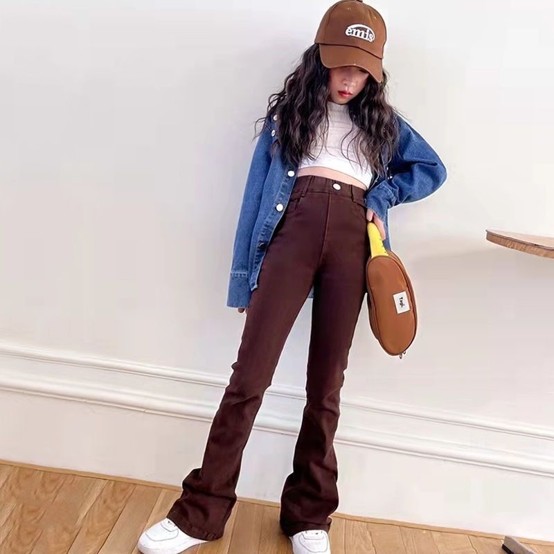 Hàng Mới Về [Hàng Mới Về] Quần Jeans Ống Loe Lưng Cao Co Giãn Phong Cách Phương Tây Cho Nữ