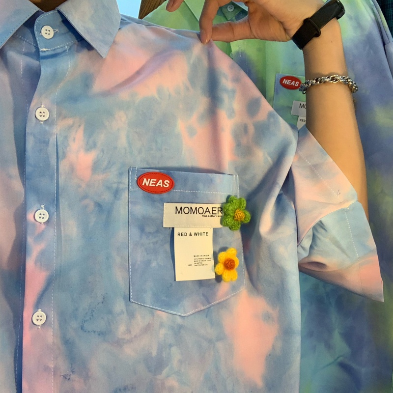 Áo Sơ Mi Ullzang Áo Sơ Mi Loang Unisex Cộc Tay đi biển tay ngắn dáng rộng phong cách Hàn Quốc 2 màu tùy chọn M-2XL cho nam/nữ | BigBuy360 - bigbuy360.vn