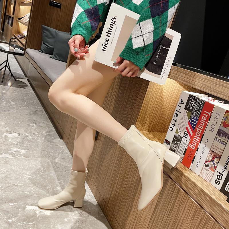 Bốt nữ cao cổ giày Boots da mềm lót nỉ khóa sau cao cấp boot mũi vuông boost lửng thời trang đế 6 cm