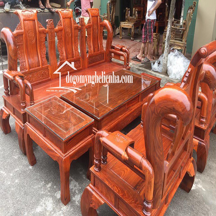 Bộ Bàn Ghế Tần Thủy Hoàng 6 món tay 10 Gỗ Hương Vân