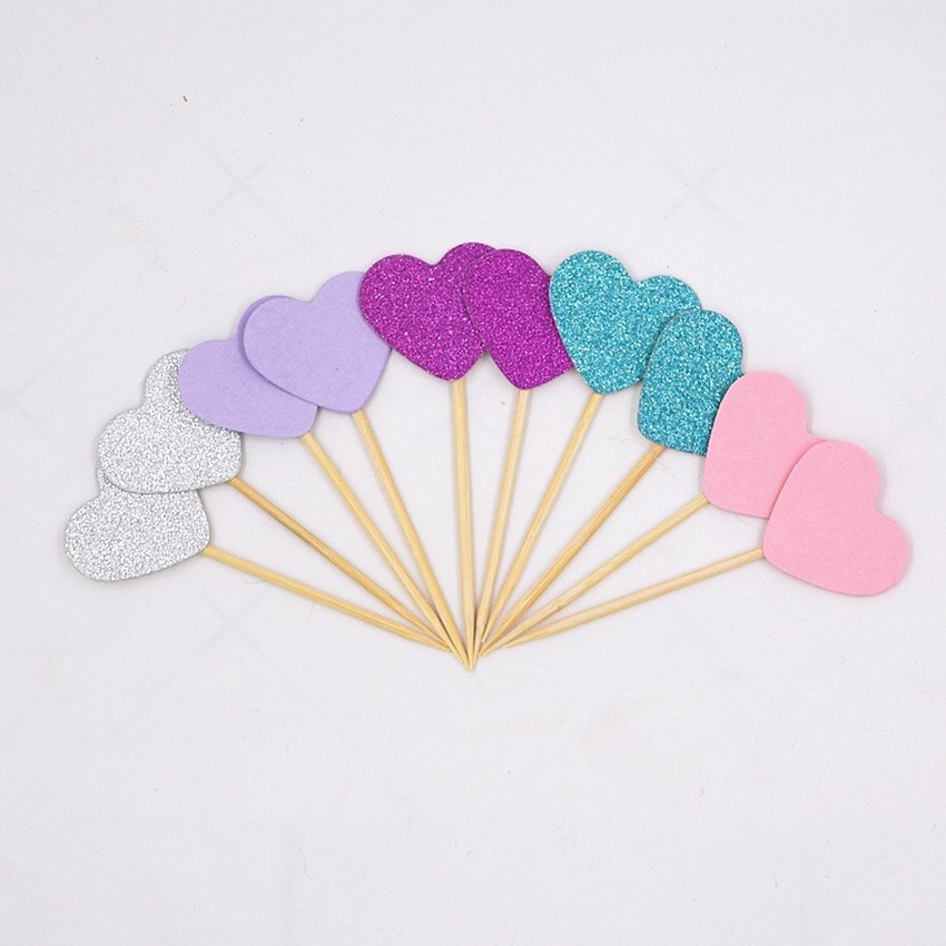 Set 10 phụ kiện cắm bánh kem trang trí hình trái tim xinh xắn