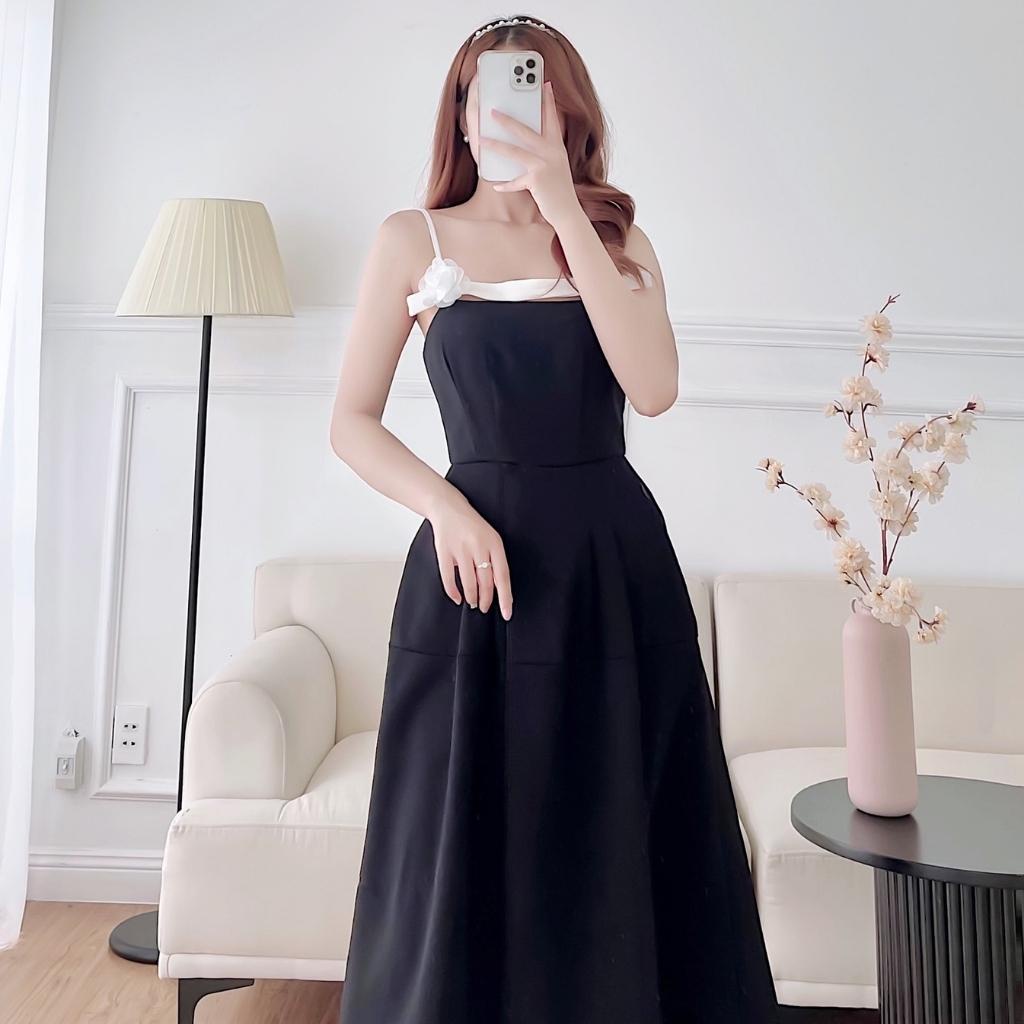 Váy 2 dây xẻ tà dự tiệc sang chảnh Đầm xoè maxi hai dây thiết kế HN Clothing V53