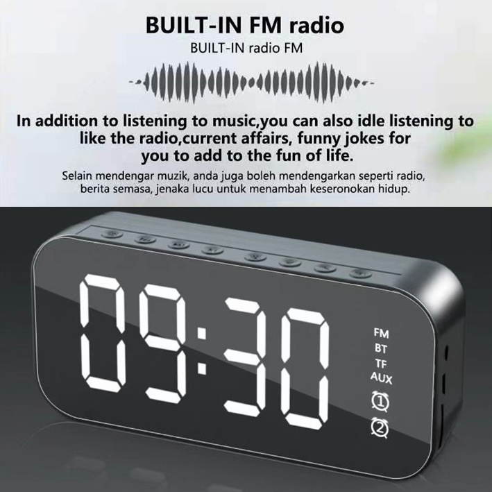 Loa Bluetooth Không Dây Tích Hợp Đồng Hồ Báo Thức Màn Hình LED Hiển Thị Âm Thanh Siêu Trầm