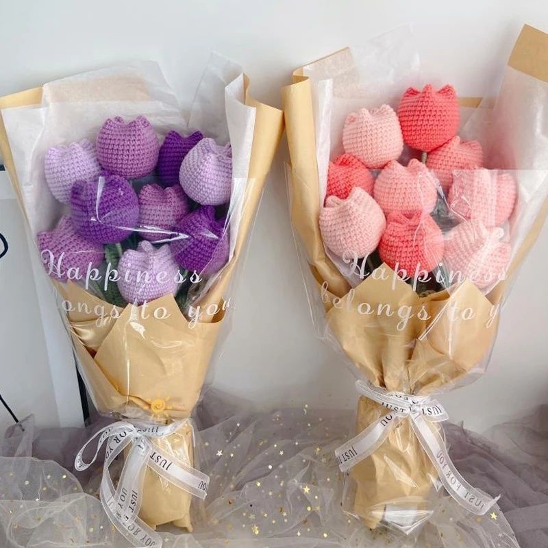 Hoa len tulip handmade 1 bông_ để gói hoa, làm quà tặng