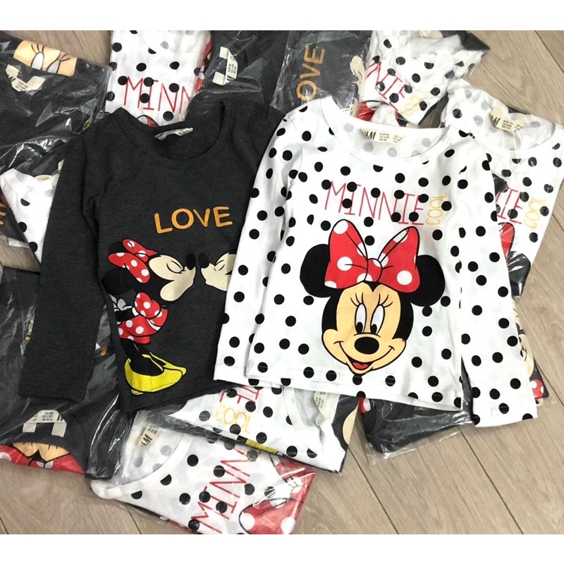 Set 2 áo cotton dài tay mickey bé gái HM 10-30kg