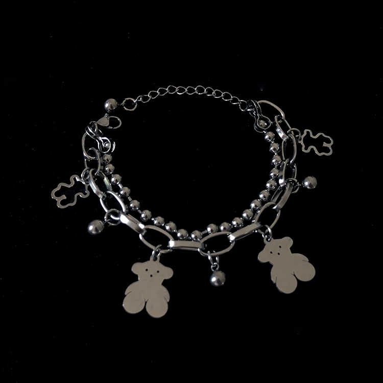 ins double layer Bundy titanium steel Love cross Little bear Bracelet Pendant