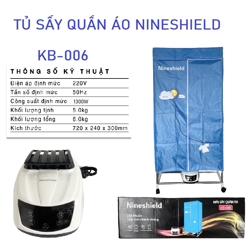 Máy sấy quần áo/ tủ sấy quần áo Nineshield Kb-006 Nội Địa Trung bảo hành 6 tháng