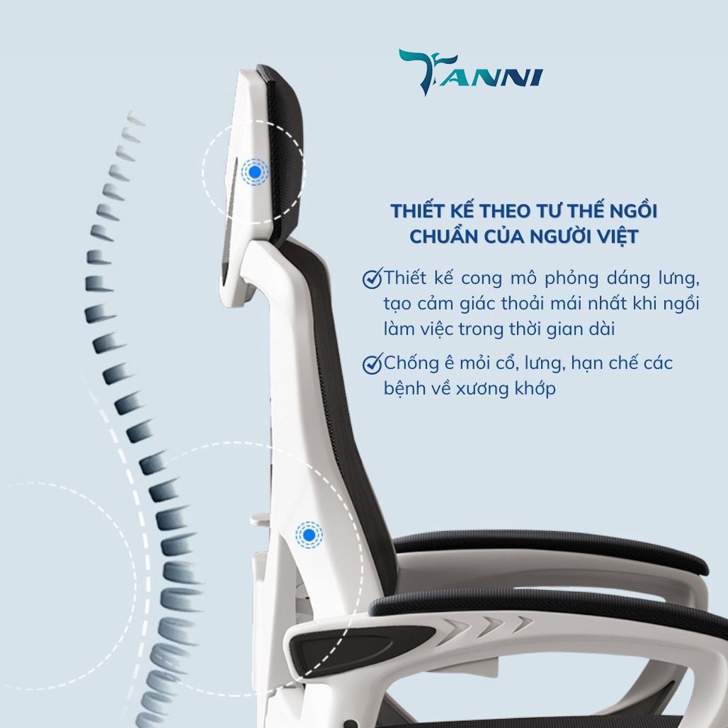 Ghế Xoay Văn Phòng Công Thái Học Ergonomic Có Ngả Lưng Gác Chân TANNI Premium 02 Plus, Ghế Xoay Gaming Cao Cấp Nhập Khẩu