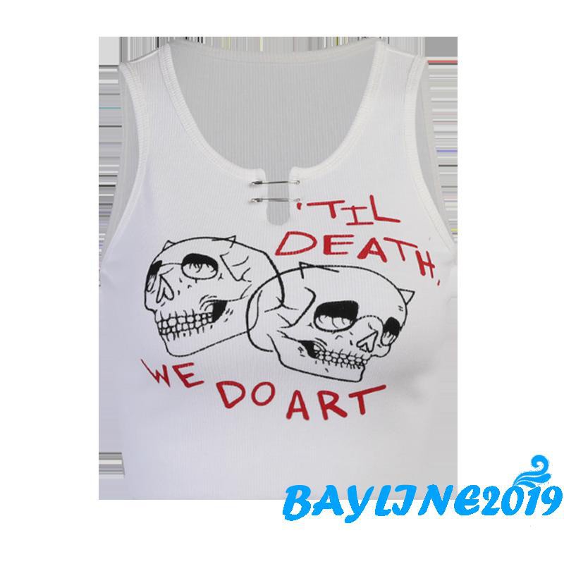 Áo croptop sát nách cổ chữ v in hình đầu lâu cá tính cho nữ