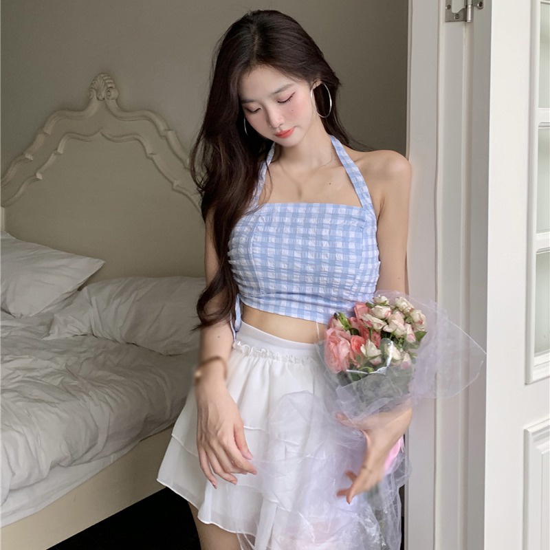 Áo Hai Dây Họa Tiết Caro Thời Trang Quyến Rũ Cho Nữ