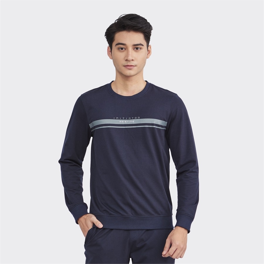 Bộ Đồ Dài Thu Đông Mặc Nhà Nam ARISTINO ALH001W2 Vải Cotton Trơn Màu Áo Cổ Tròn Dáng Suông Bo Cổ Tay Gấu Quần Cạp Chun