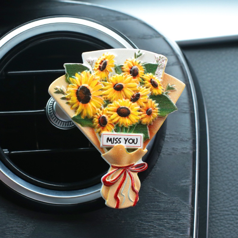 Kẹp Khuếch Tán Nước Hoa Gắn Điều Hòa Xe Hơi Hình Hoa Hồng / Hoa Hướng Dương Đính Nơ Dễ Thương