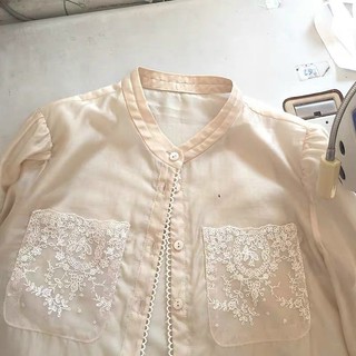 (có sẵn) áo sơ mi phối ren tay dài