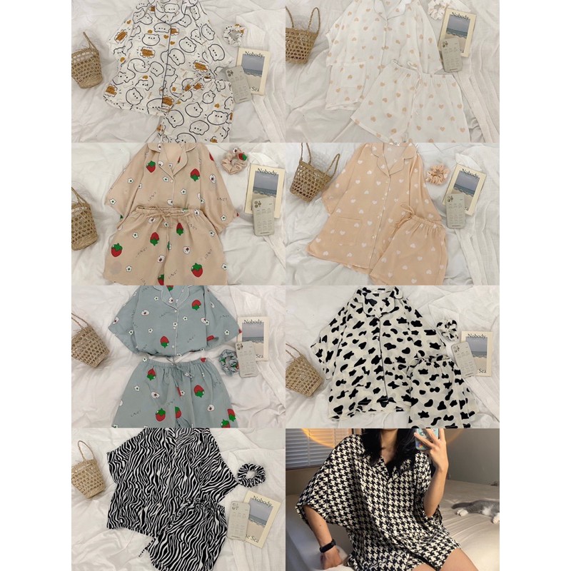 Bộ đồ ngủ pijama nữ ngắn tay, có cổ, form rộng chất mát kèm scrunchies  - The Sweater Weather | BigBuy360 - bigbuy360.vn