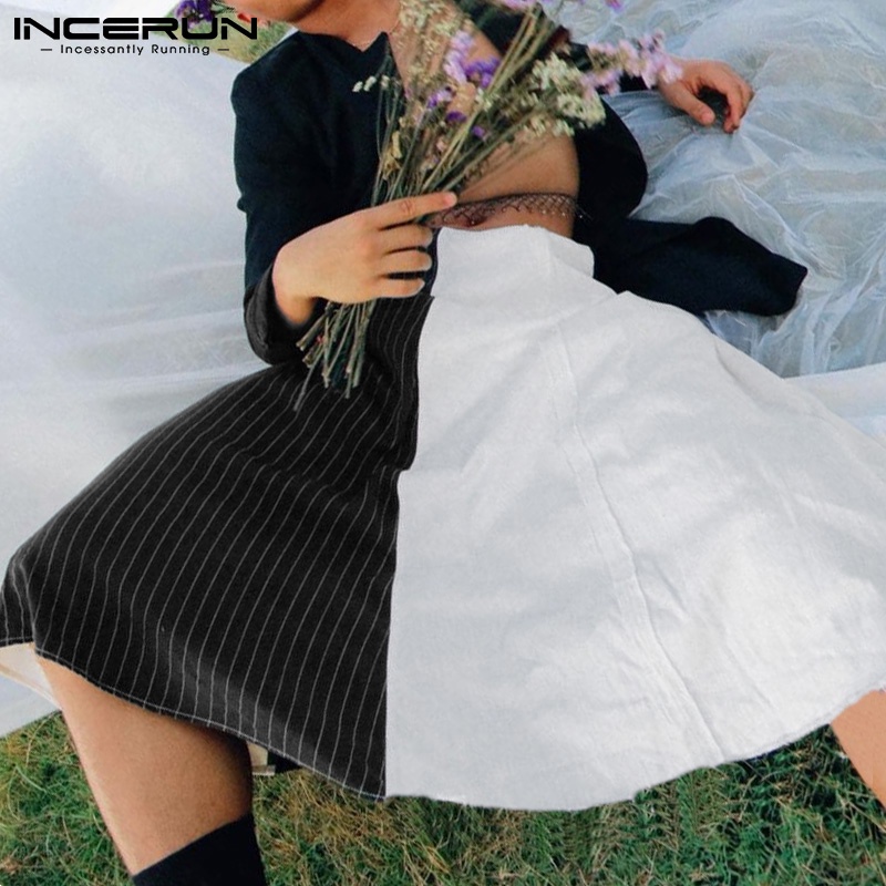 Chân váy INCERUN dài qua gối in sọc thời trang cho nam