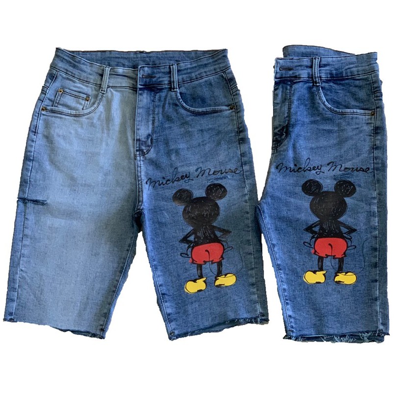 Quần jean ngố / lửng / 5 tấc BIGSIZE lưng cao, rách bụi đẹp, in hình mèo chuột 3336 3735 Moliruan