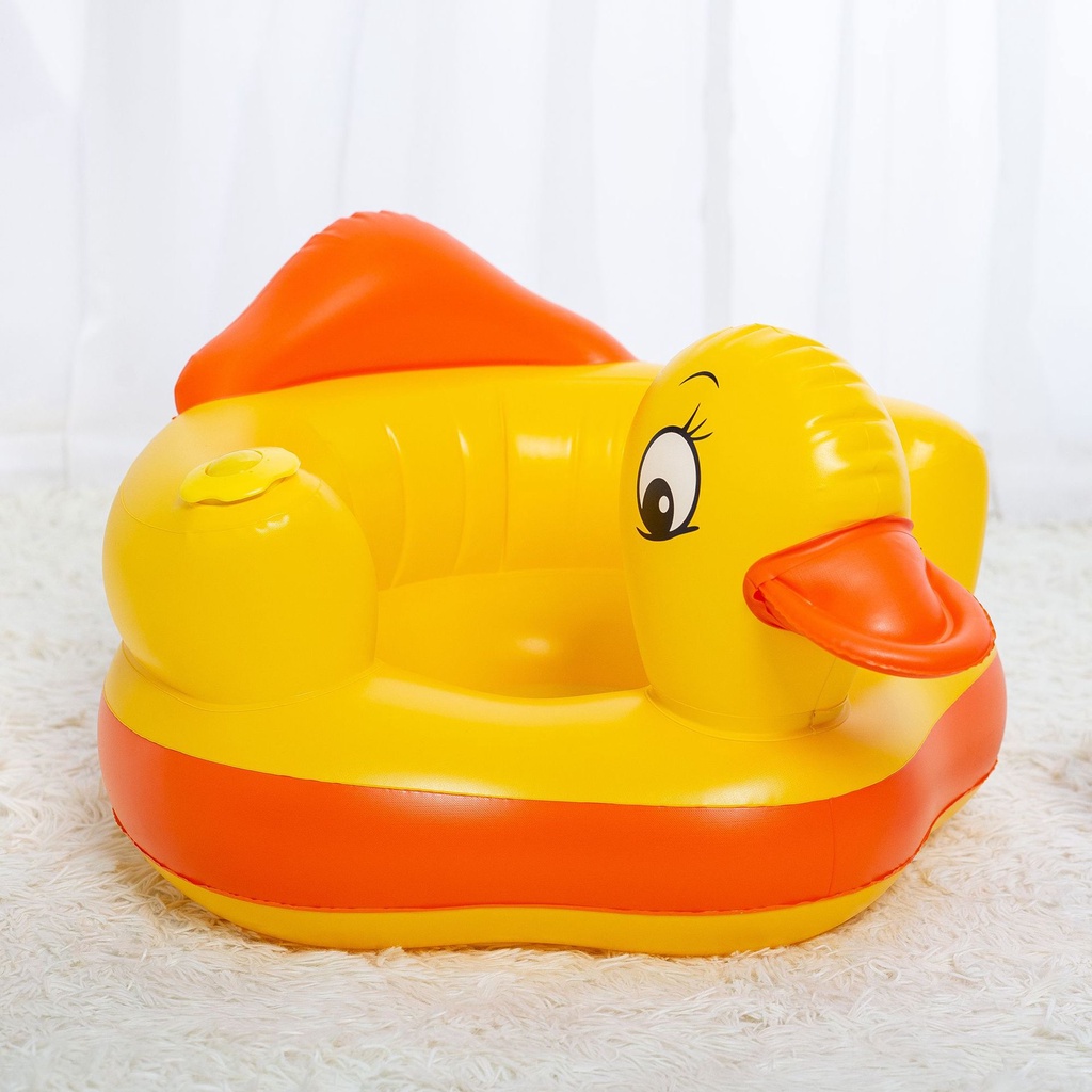 Ghế ngồi tập ăn cho bé thiết kế bơm hơi hình con vịt vàng chất liệu PVC