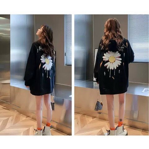 Áo hoodie unisex form rộng chất vải nỉ ngoại logo hoa cúc cực dễ thương thời trang học đường