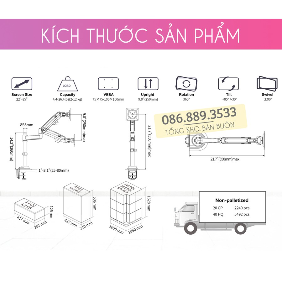 Giá Treo Màn Hình NB H100 22 - 35 Inch - Tay Treo Đỡ Màn Hình Máy Tính NorthBayou