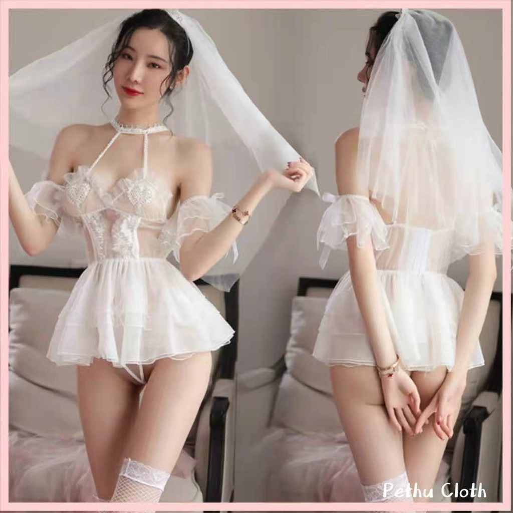 ❤️Hàng sẵn gửi ngay❤️Đồ ngủ sexy nữ️❤️Set Đồ Ngủ Cosplay Sarê Cô Dâu Váy Cưới Trắng Sexy Costume Hàng Chất Đẹp