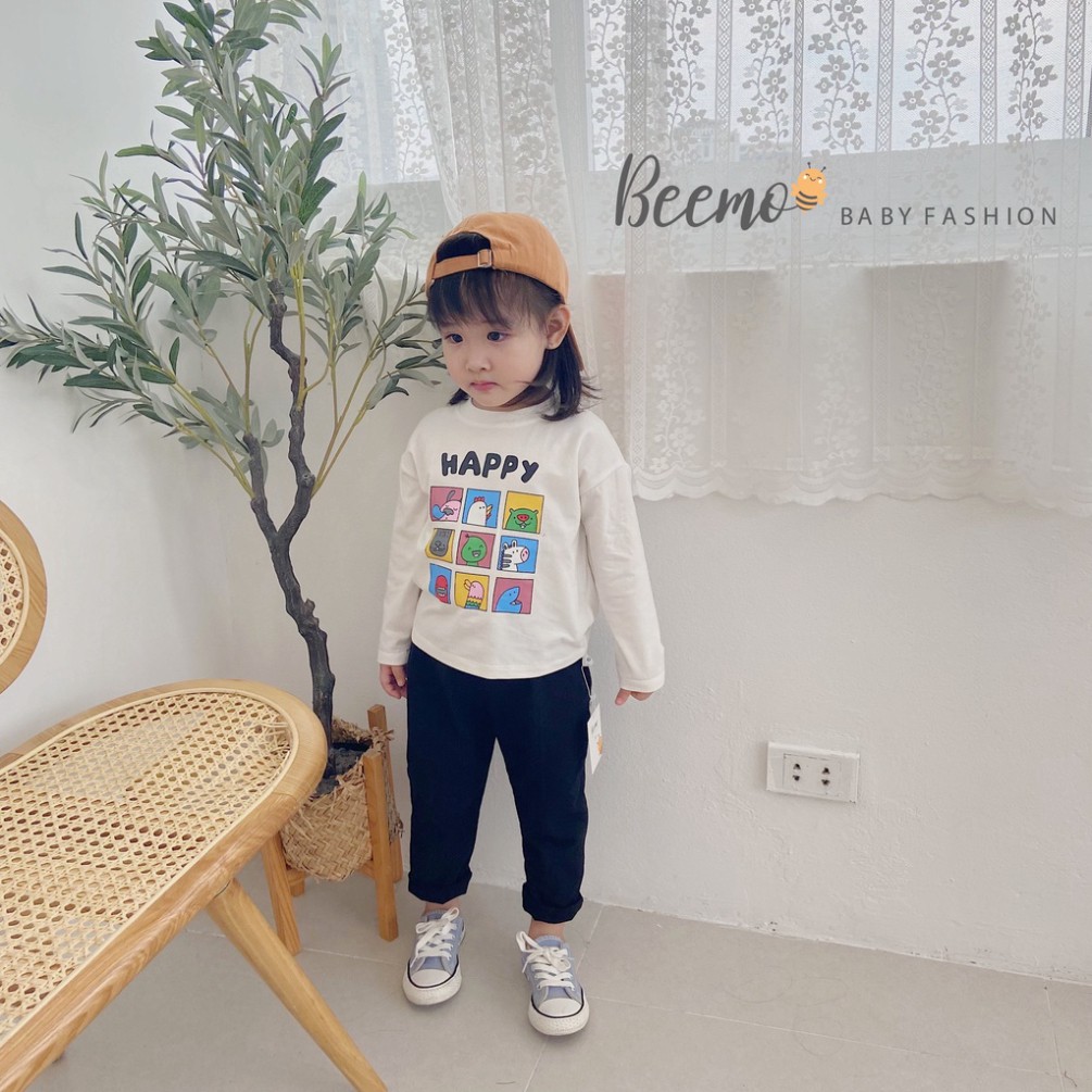 Áo phông dài tay HAPPY in hình thú vui nhộn cho bé trai/bé gái - 21A044