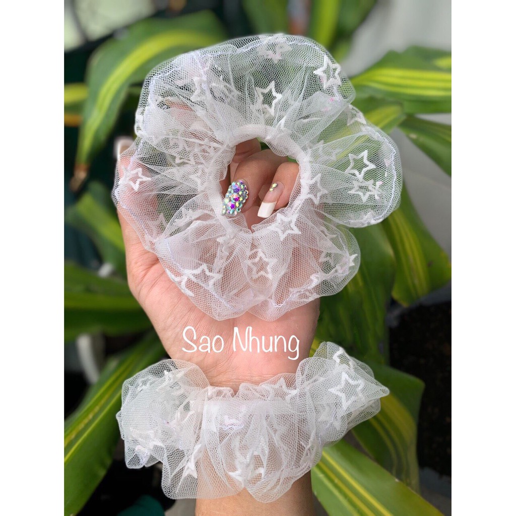 PKT00079 - Dây Cột Tóc Vải Scrunchies Hologram Trong Suốt Nhiều Màu Rực Rỡ [PKT00079]