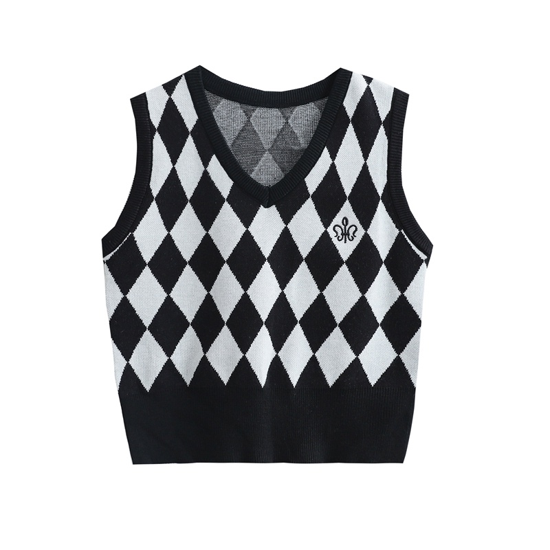 Áo len NZN không tay cổ chữ V họa tiết sọc caro thời trang cao cấp cho nữ