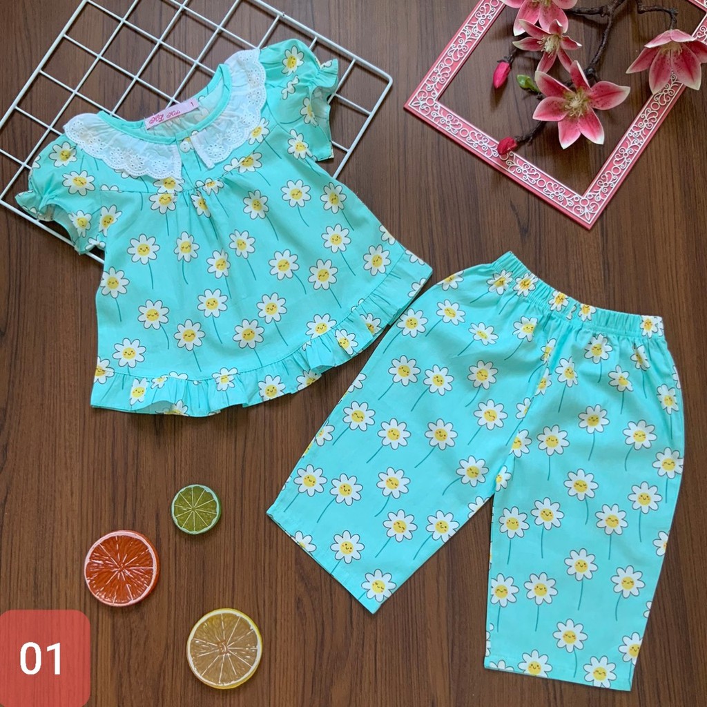 Bộ mặc nhà Kate lụa lửng bé gái 9kg-13kg