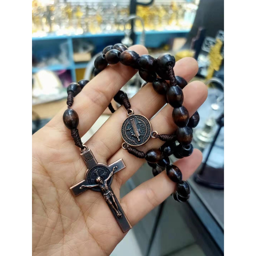 Chuỗi Mân Côi Công Giáo hạt gỗ thông mề đay Thánh St. Benedicto