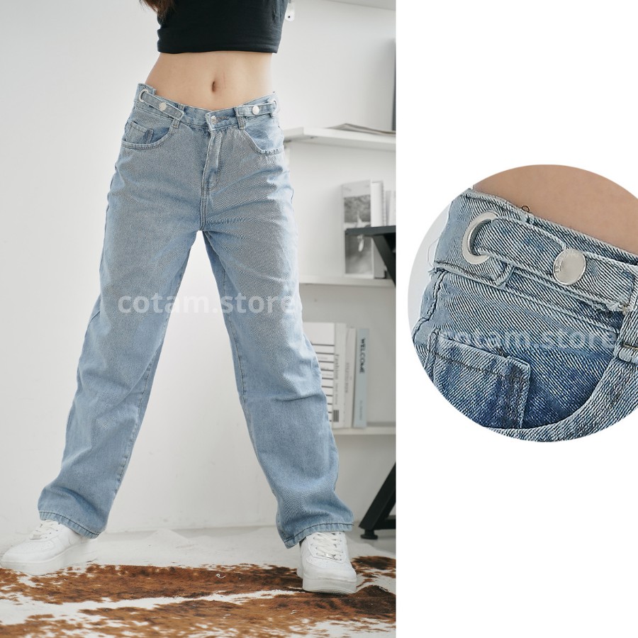 Quần Jean Nữ Ống Rộng, Khuy Bấm Eo điều chỉnh linh hoạt, phong cách dạo phố, Quan bò nữ Ulzzang Unisex, Quần Baggy Nữ | BigBuy360 - bigbuy360.vn