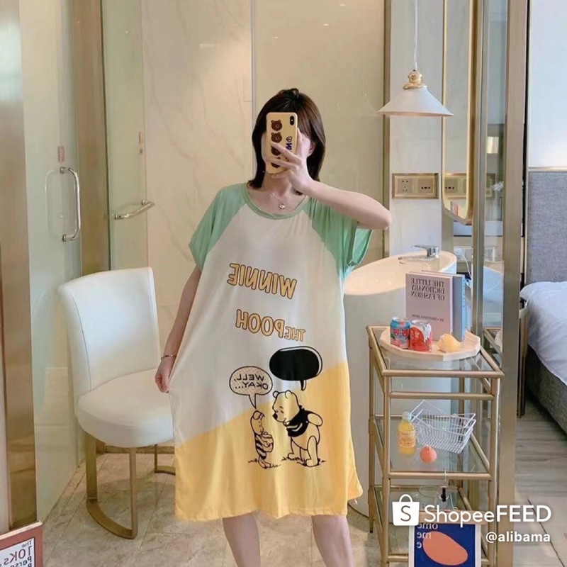 Váy ngủ, đầm thun mặc nhà hoạt hình dễ thương chất thun 4 chiều, size 40kg - 90kg. Ship Hoả Tốc 30’